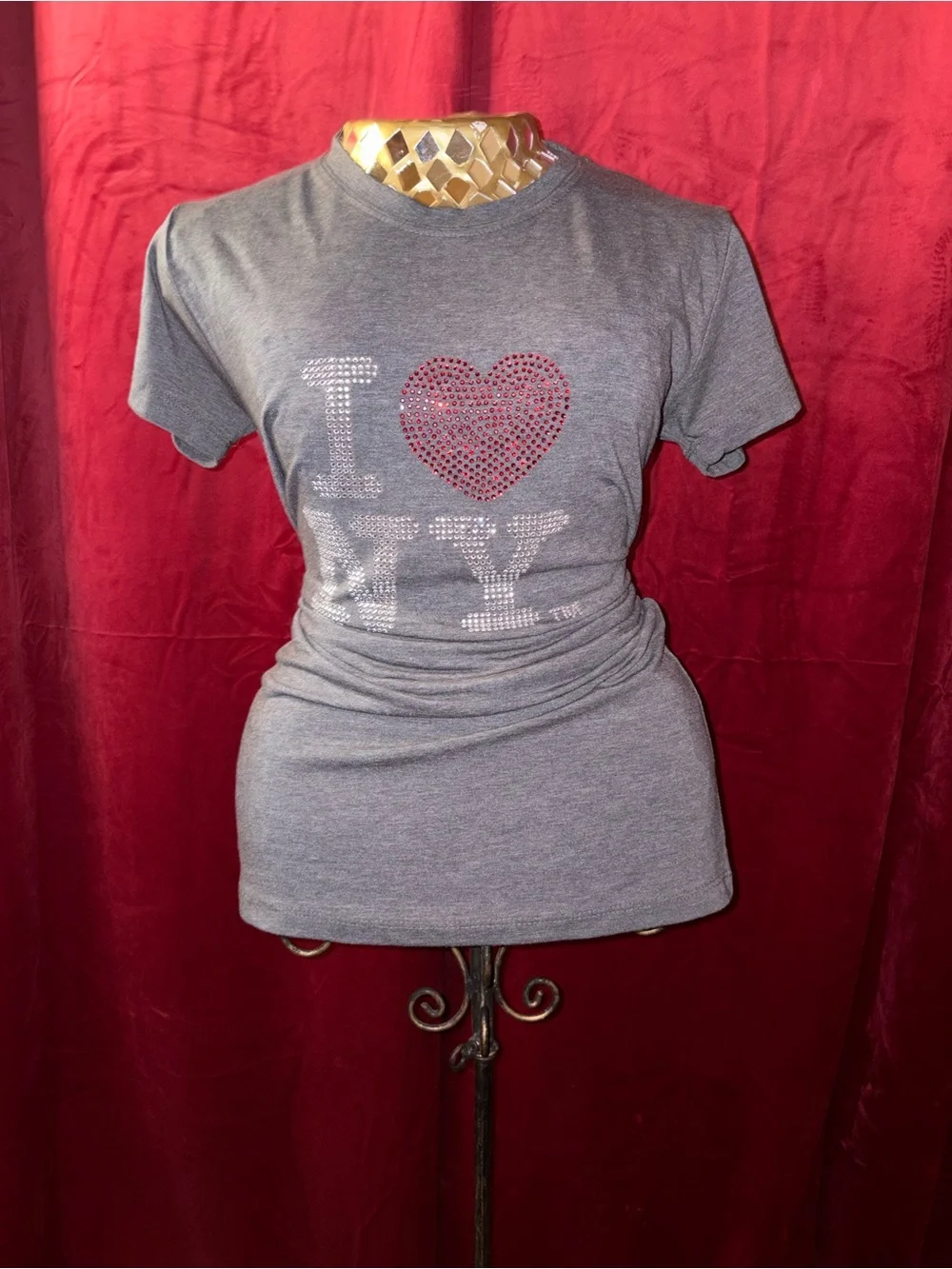Gray Rhinestone 'I ♥ NY' Short-Sleeve Tee - Picture 1 of 4